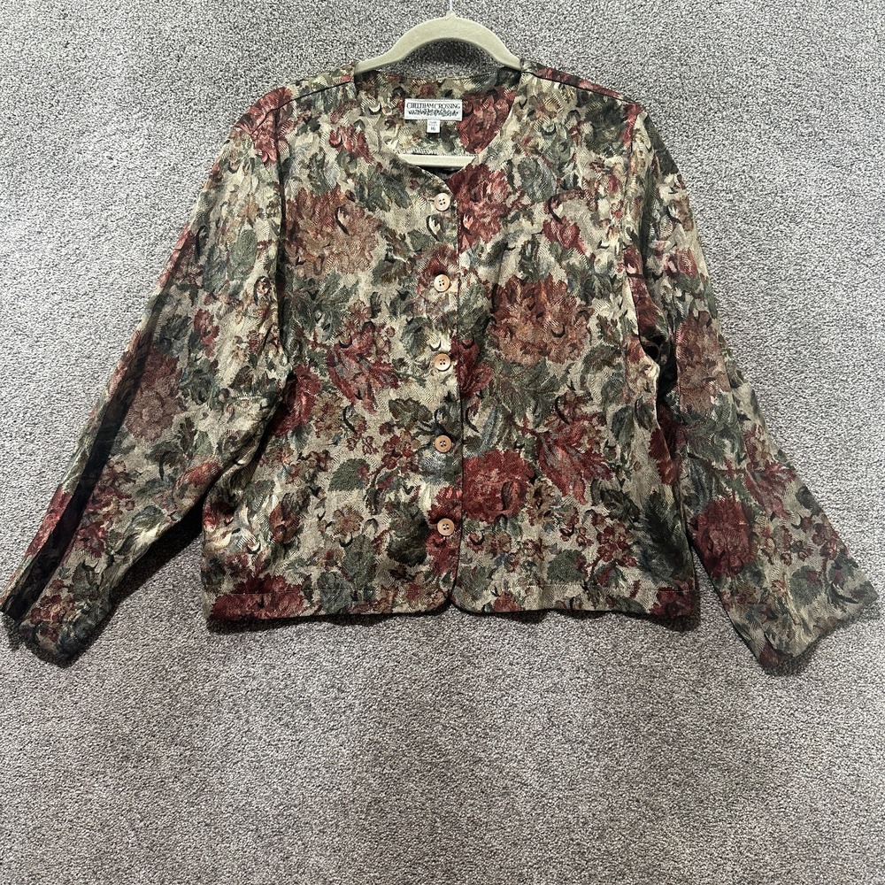 Vintage Cheltham Crossing Lightweight Jacket Womens 16 Floral Button Up Cottage
